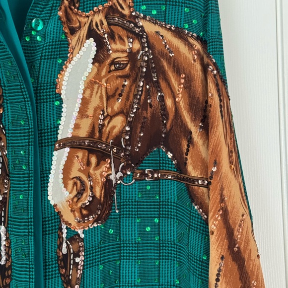 Vintage Diane Gilman Horse Sequin Blouse 100% Silk 2X - Picture 4 of 12